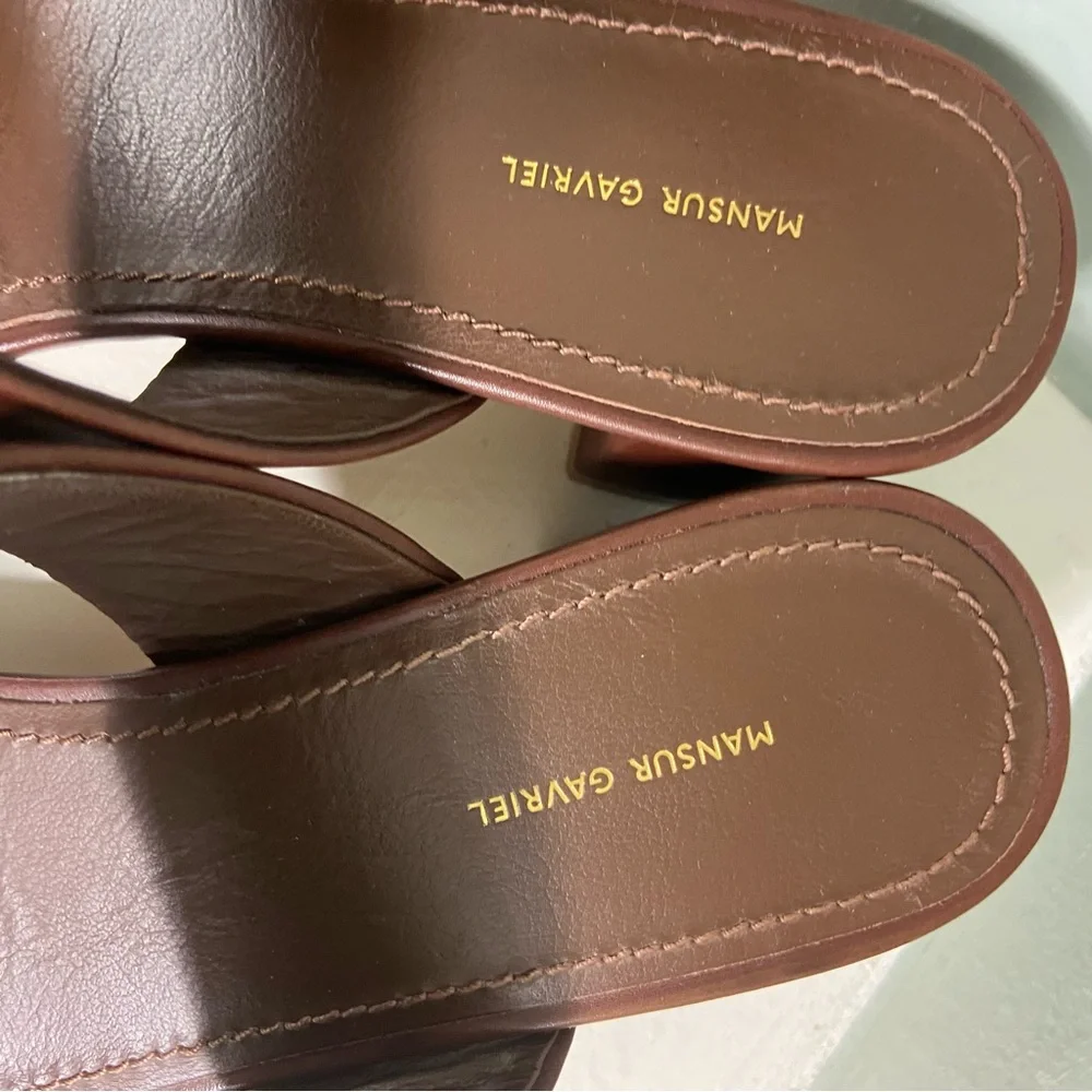 Mansur Gavriel Brown Leather Block Chunky Heeled Mules Sandals Heels Size 36/6